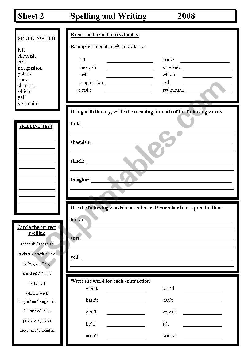 Spelling & Writing 2 worksheet