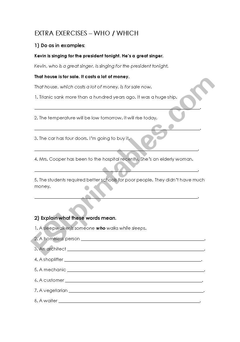 Who / Which worksheet