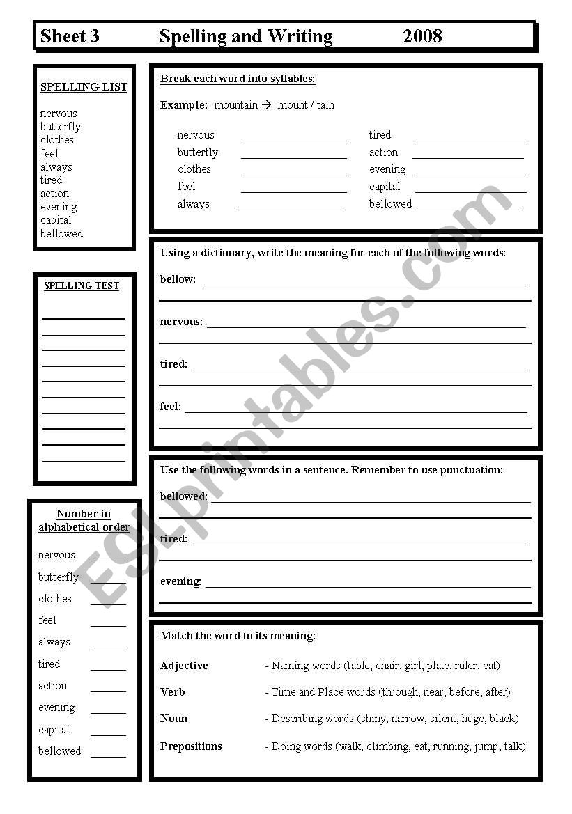 Spelling & Writing worksheet