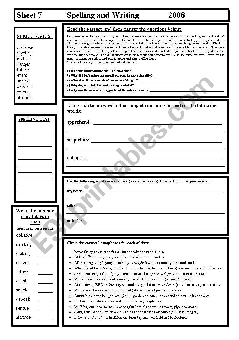 Spelling & Writing worksheet