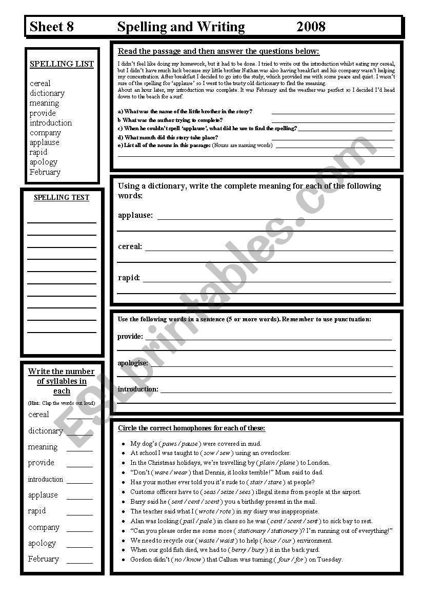 Spelling & Writing worksheet