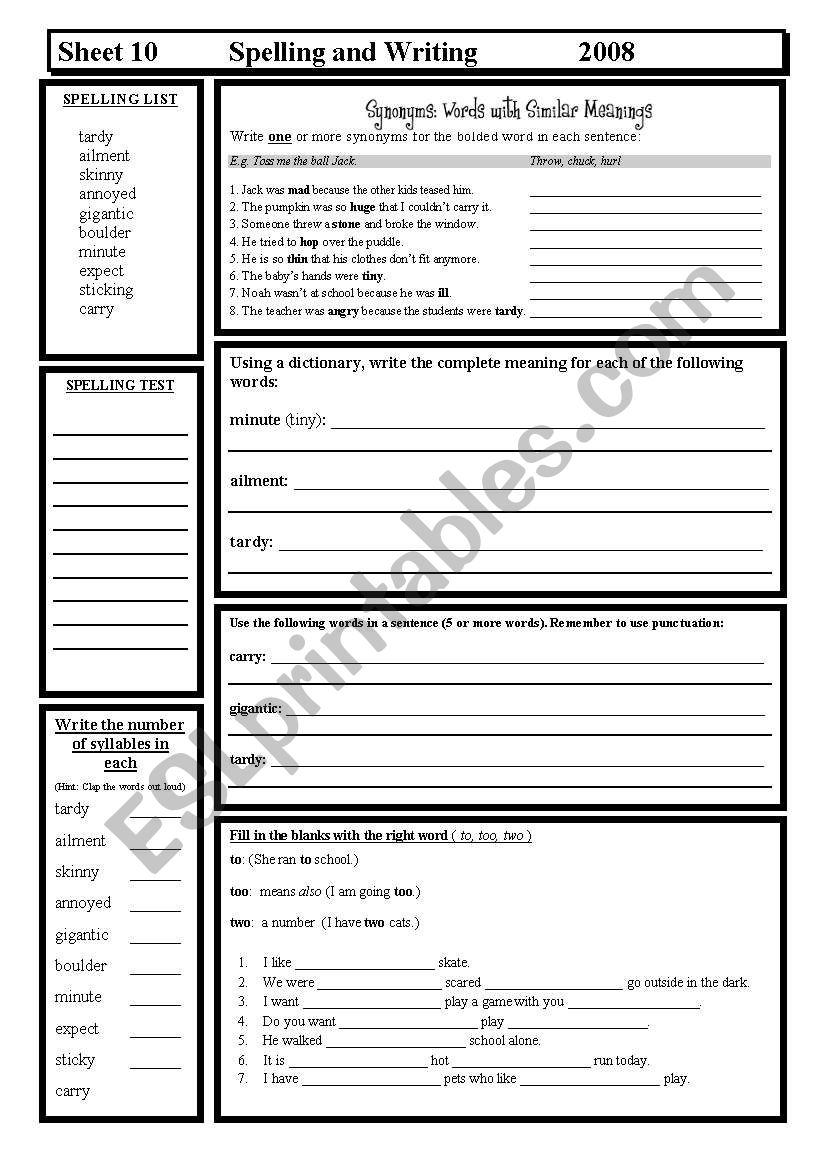 Spelling & Writing worksheet