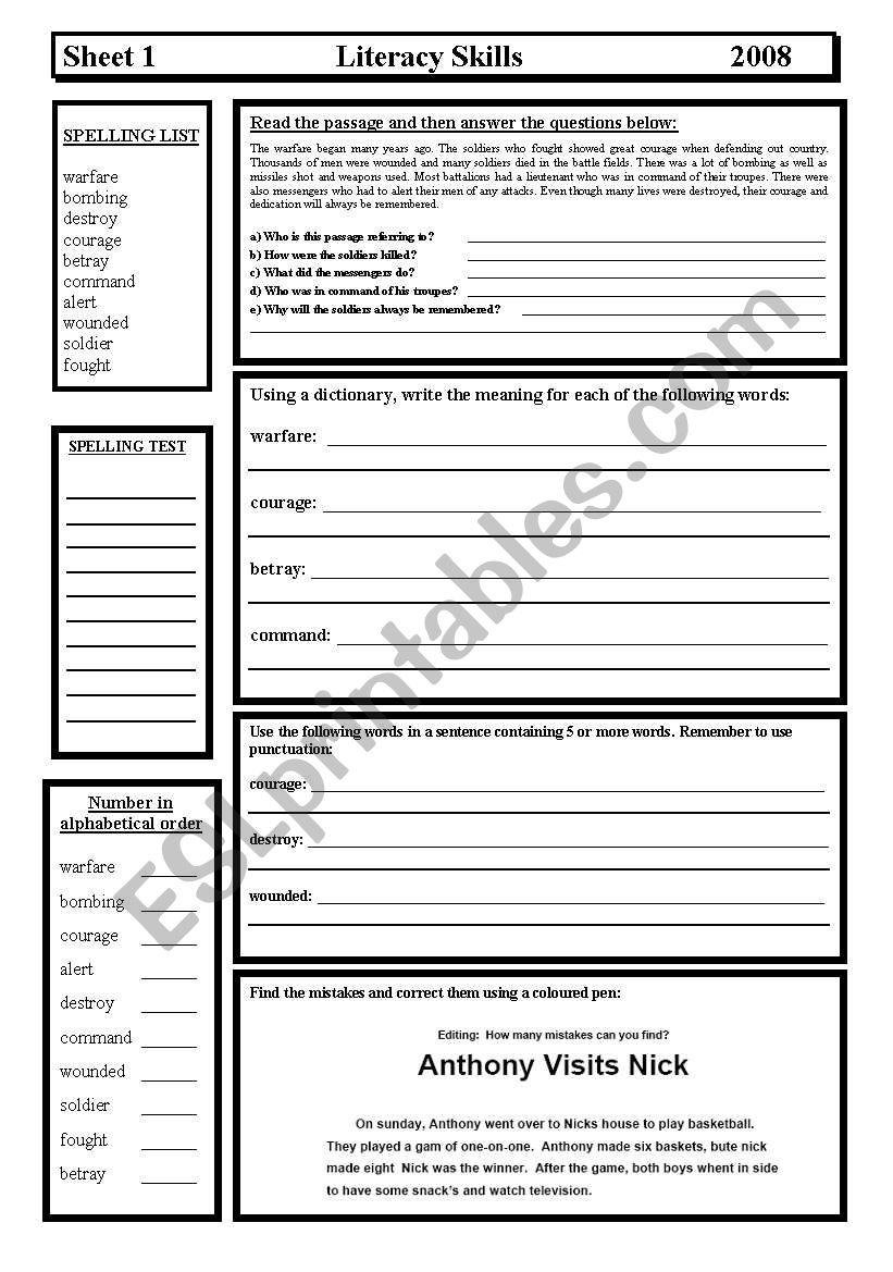 Spelling & Writing worksheet