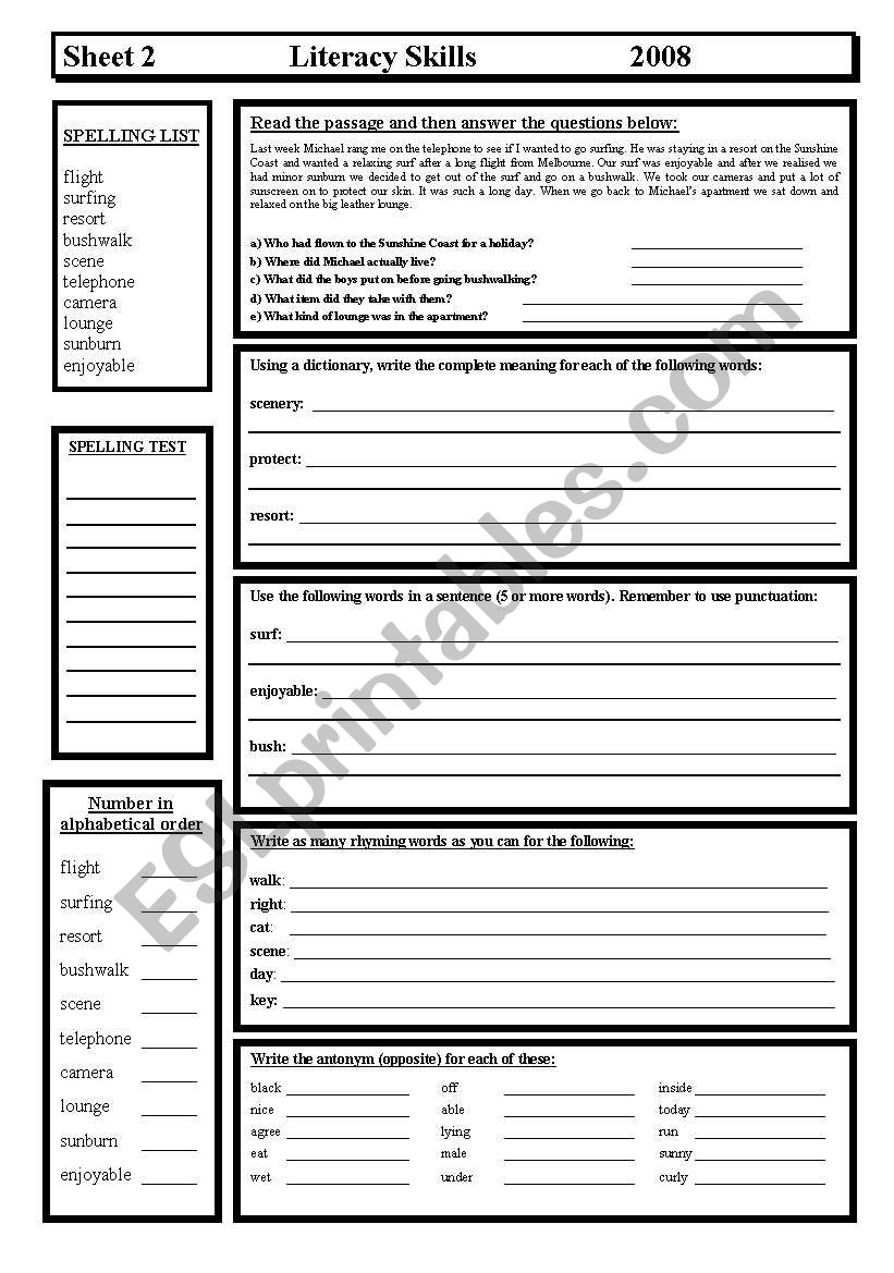 Spelling & Writing worksheet