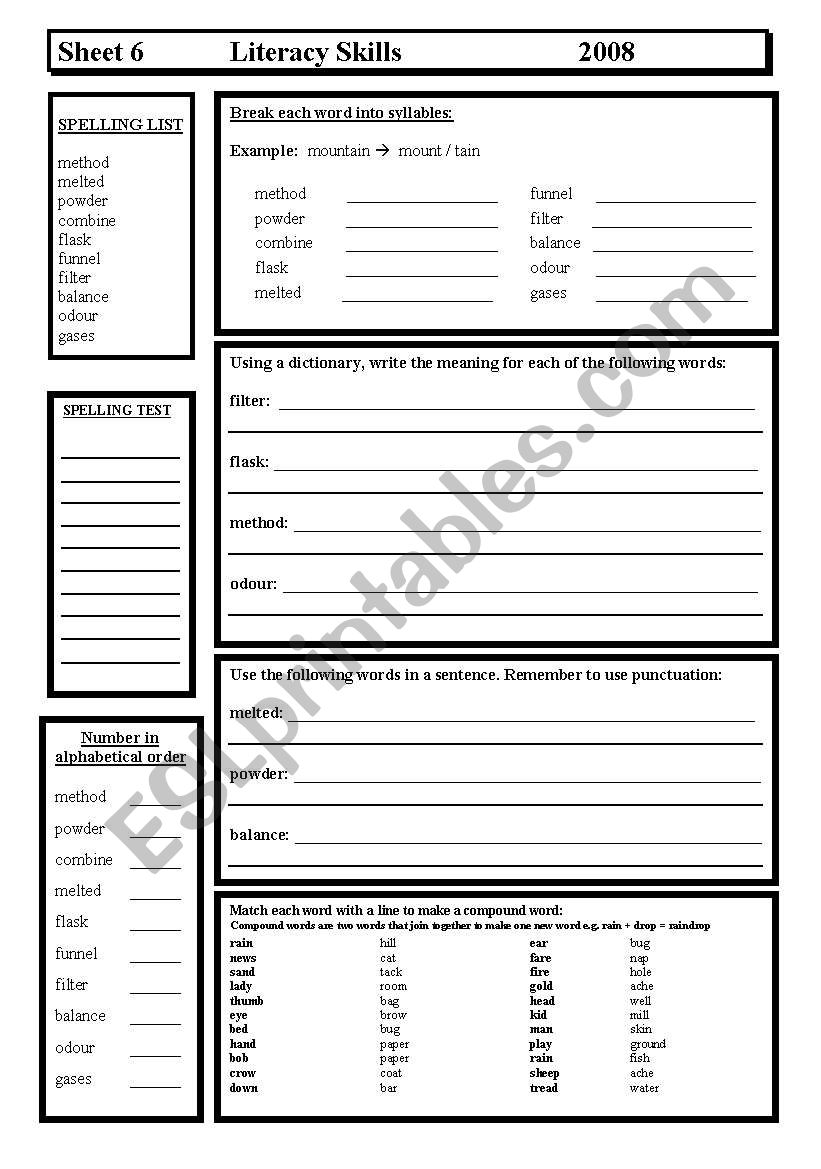 Literacy Skills worksheet