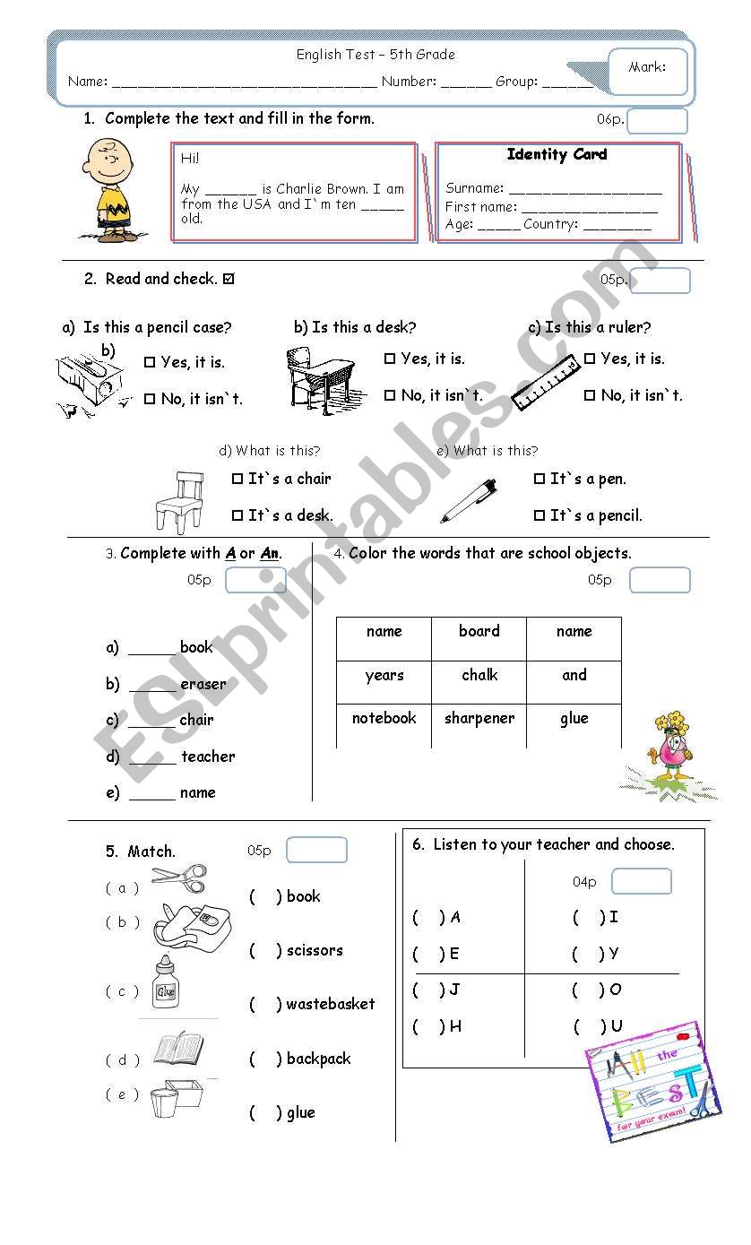 English test worksheet