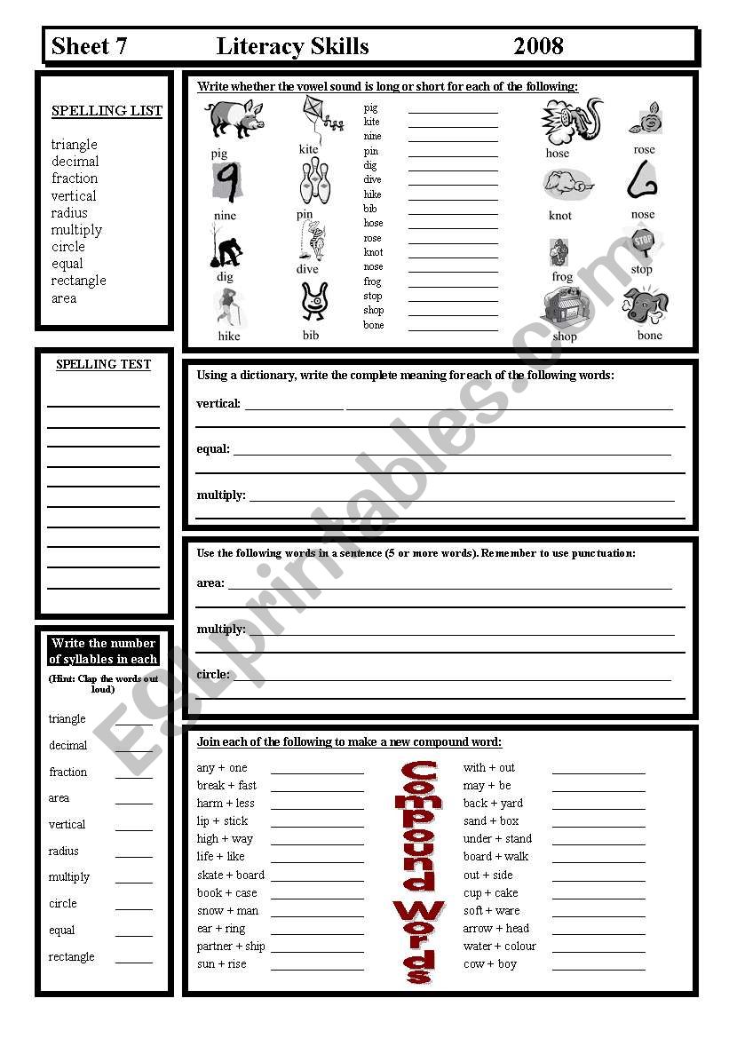 Literacy Skills worksheet