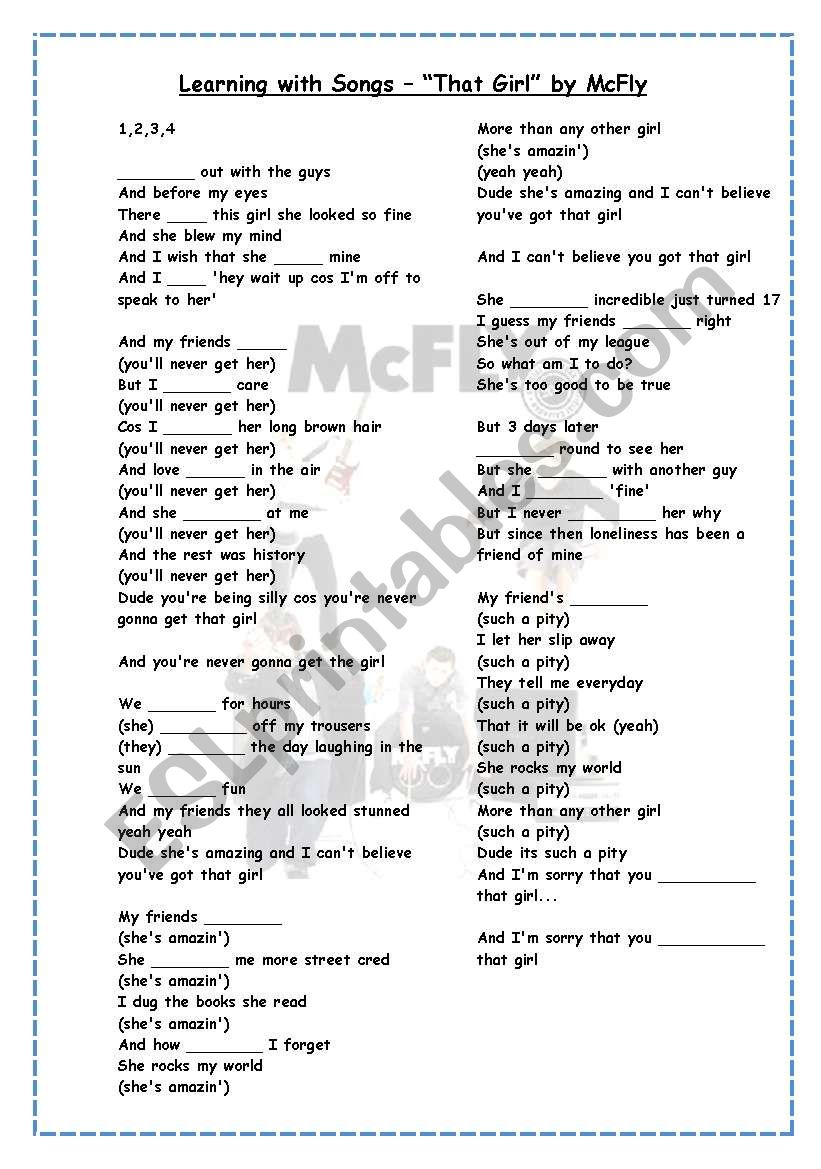 That Girl - sing for the past worksheet