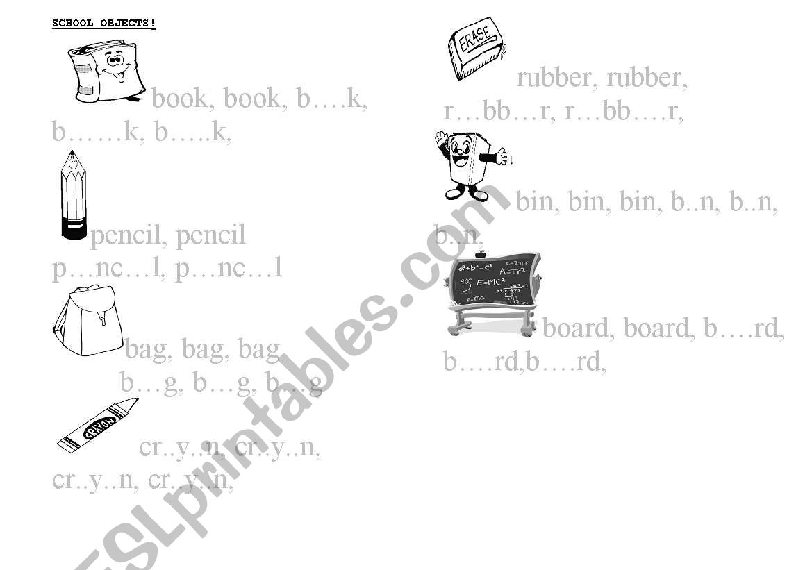 SCHOOL OBJECTS worksheet