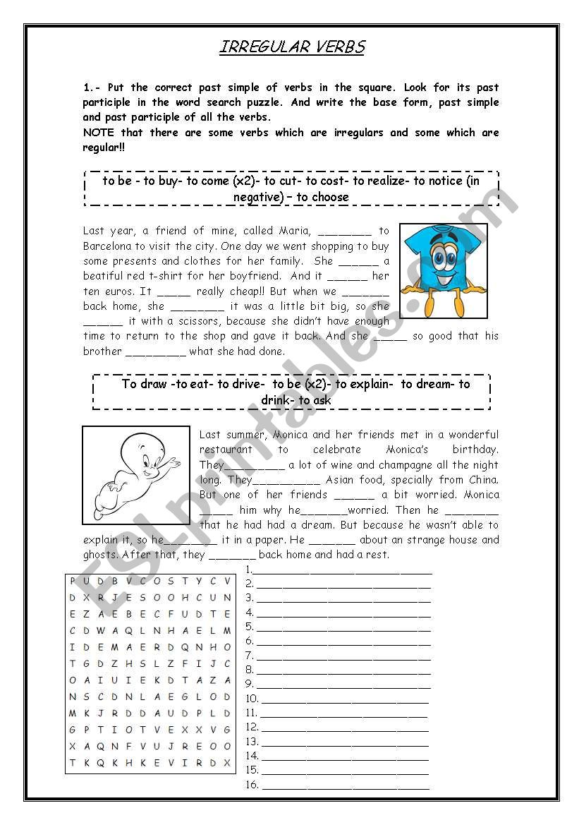 sentences and word search puzzle of past simple & past participle (2)