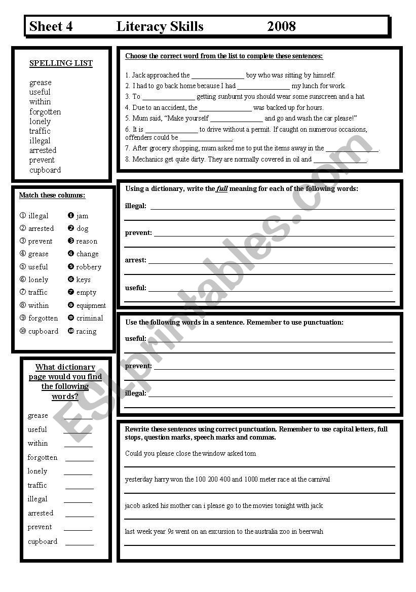 Literacy Skills worksheet