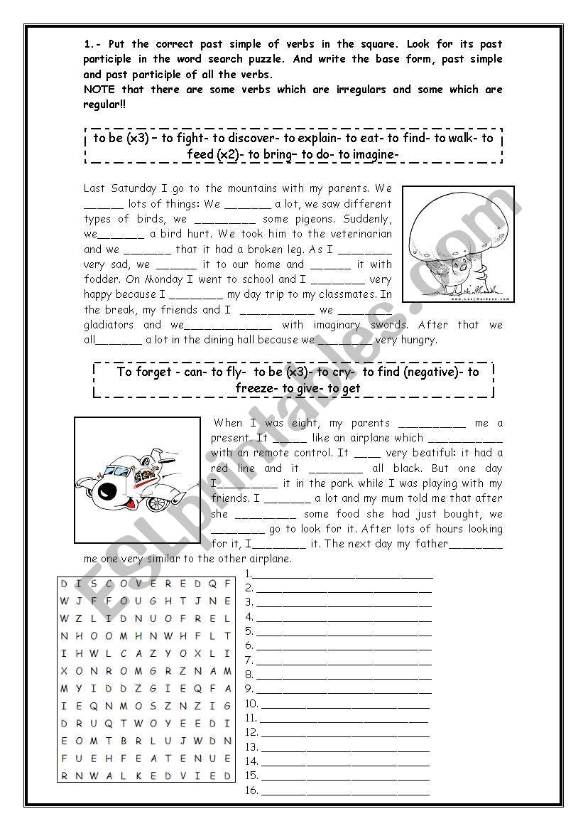 sentences and word search puzzle with regular and irregular verbs (past simple & past participle)  (3)