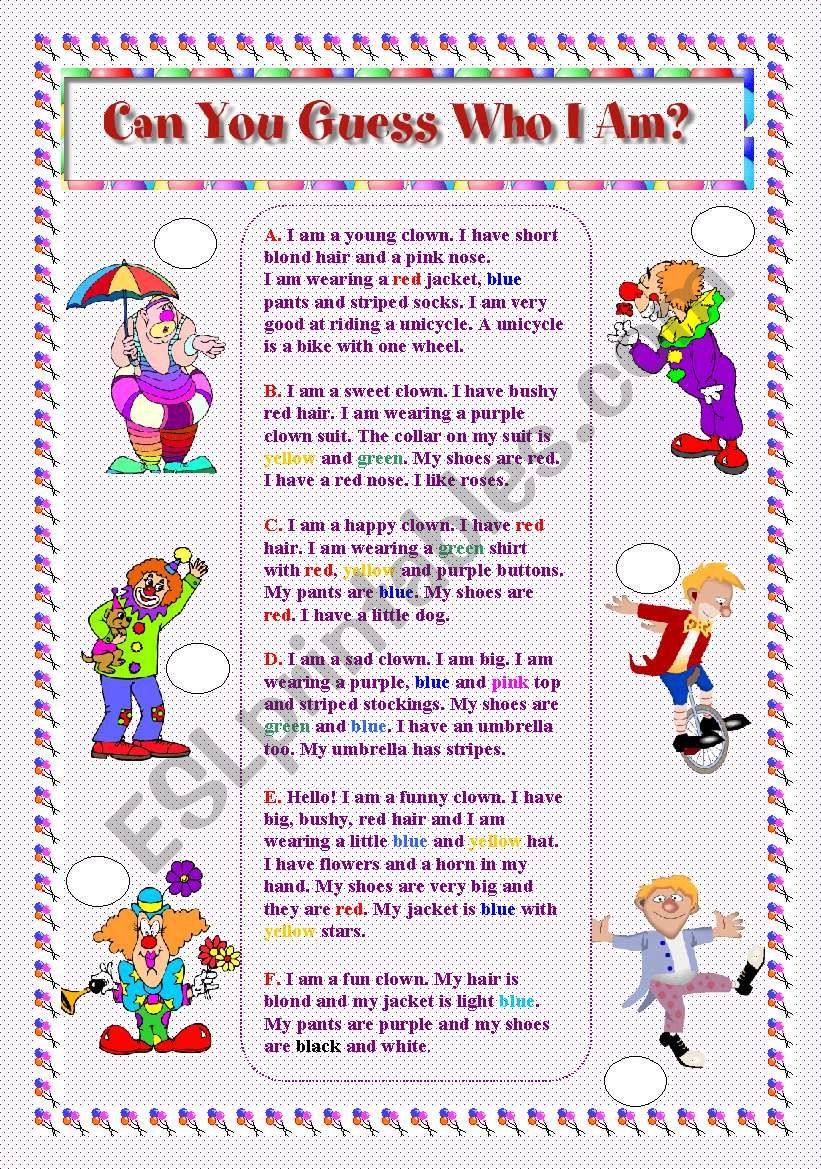 Can You Guess Who I Am? worksheet