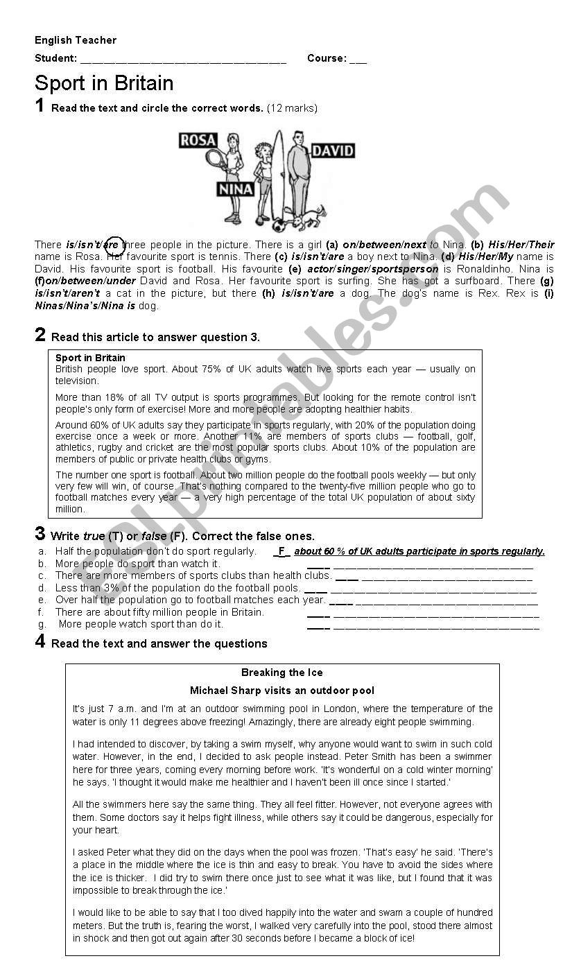 Reading, grammar worksheet