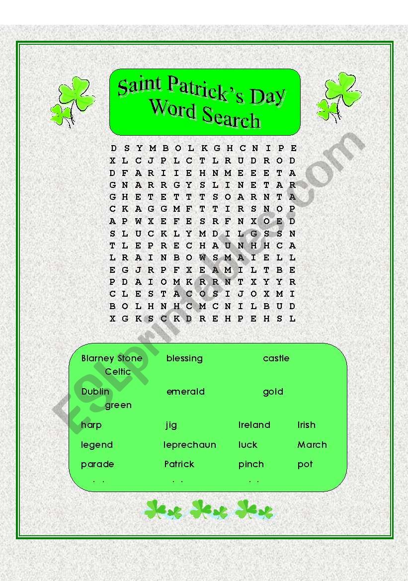Saint Patricks Day Word Search