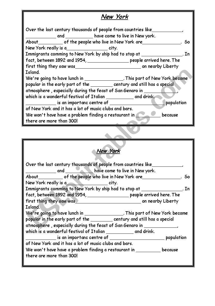 song New York worksheet