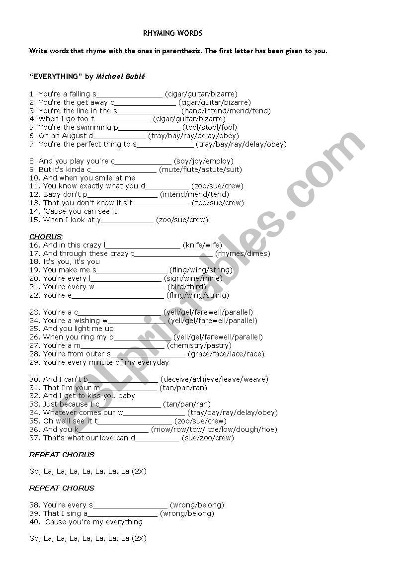 Everything - Michael Bubl worksheet