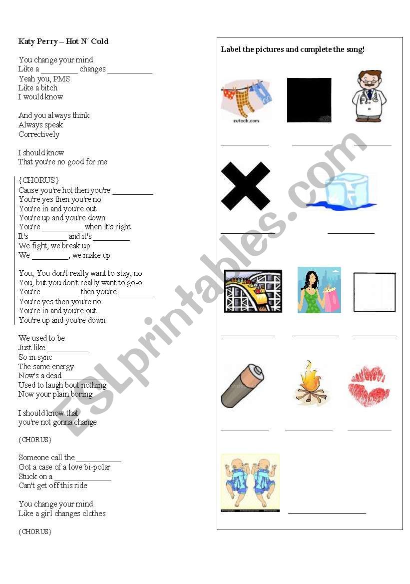 Hot N Cold - Katy Perry worksheet