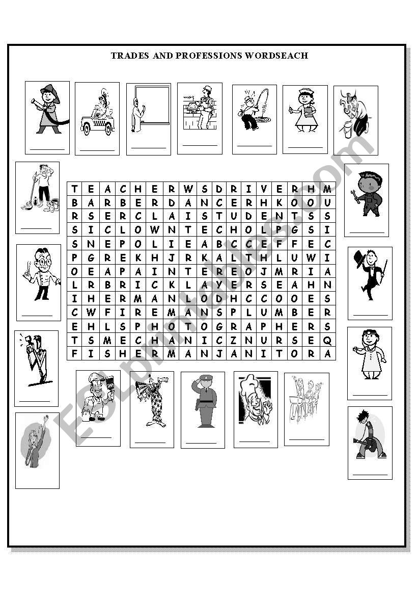 TRADES AND PROFESSIONS WORDSEARCH