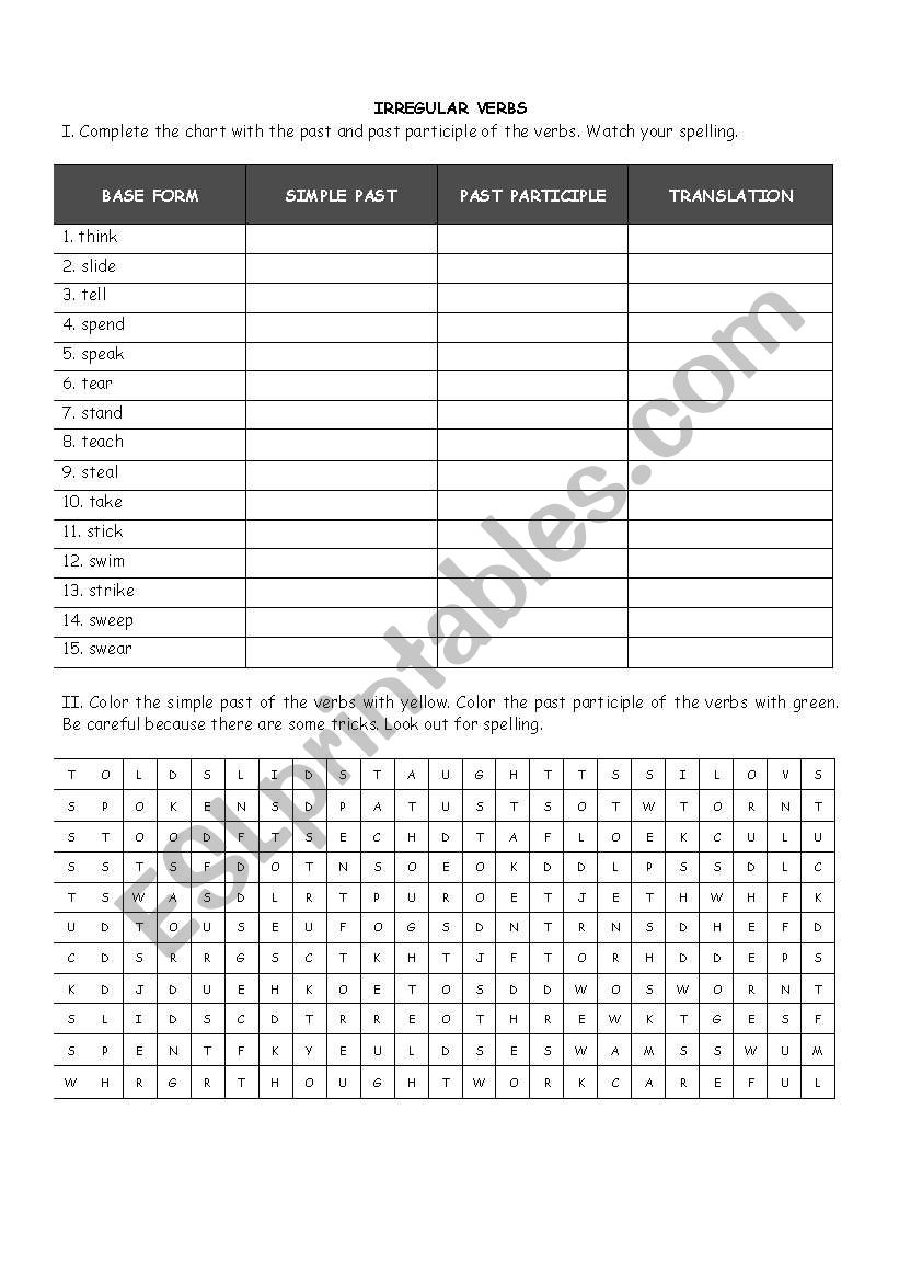 IRREGULAR VERBS PRACTICE worksheet