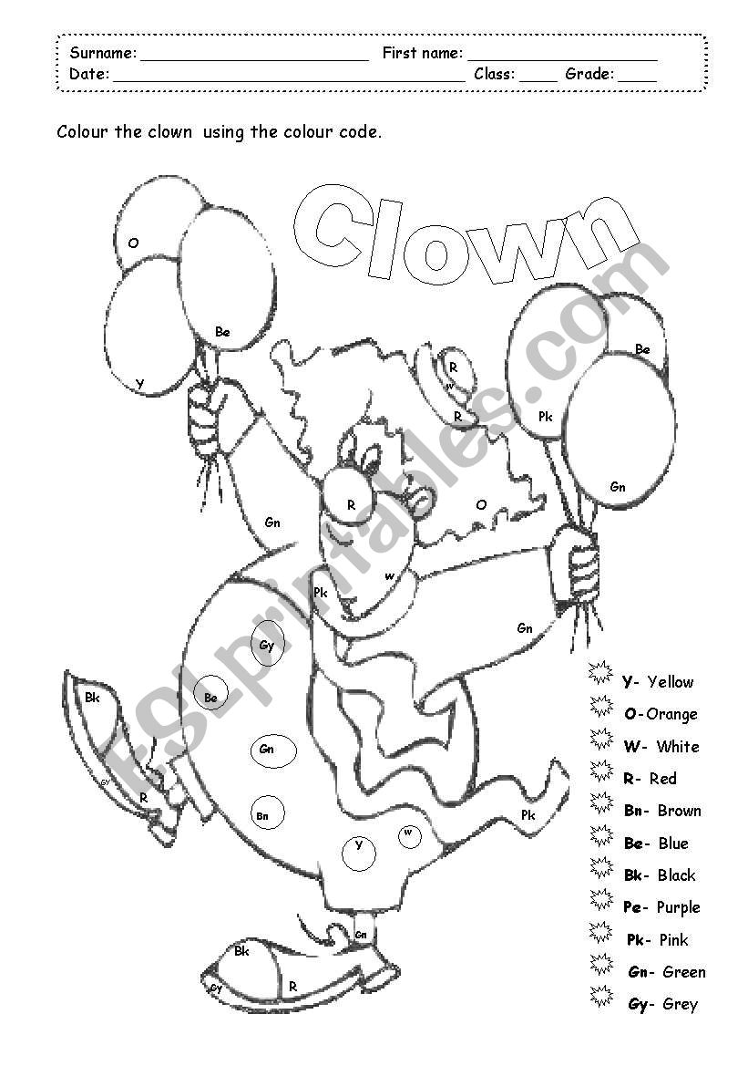 colour the clown worksheet