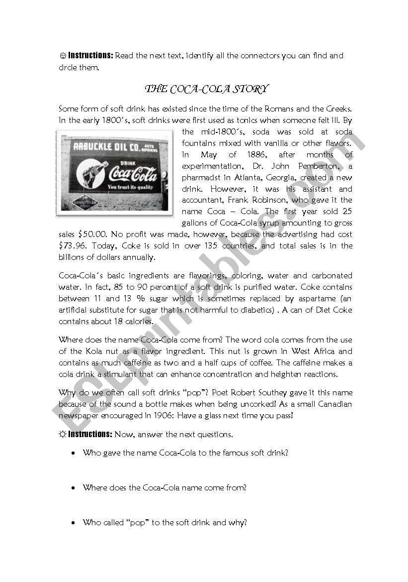 History of Coca - Cola worksheet