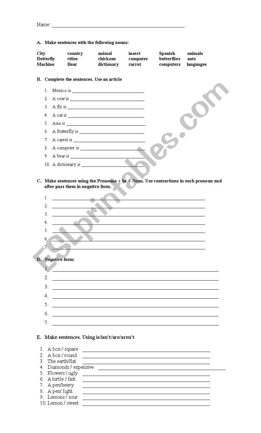 ESL grammar worksheet