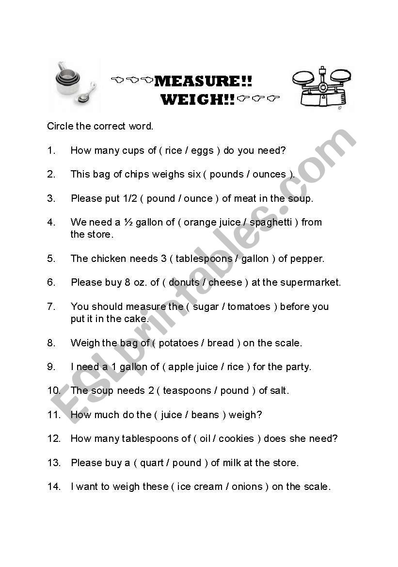 Measure! Weigh! worksheet