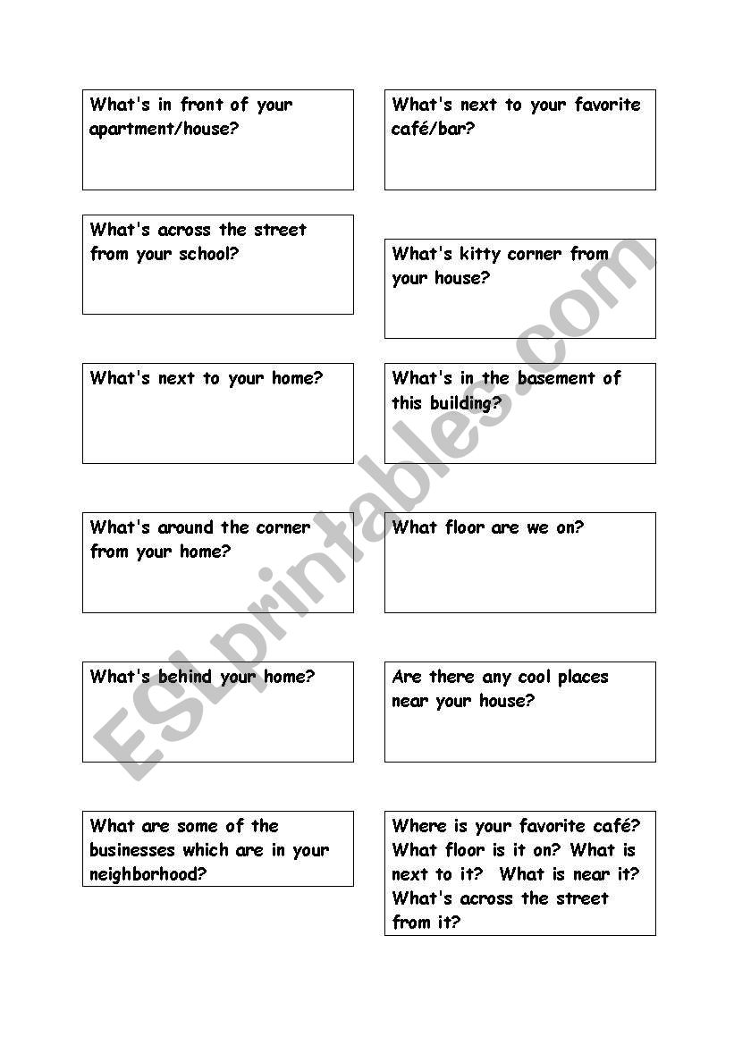 Question Cards - Your Neighborhood - Prepositions of Place