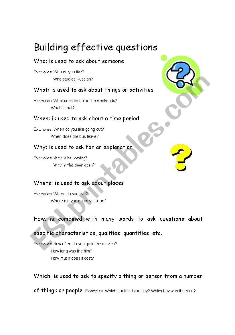 Building effective questions worksheet