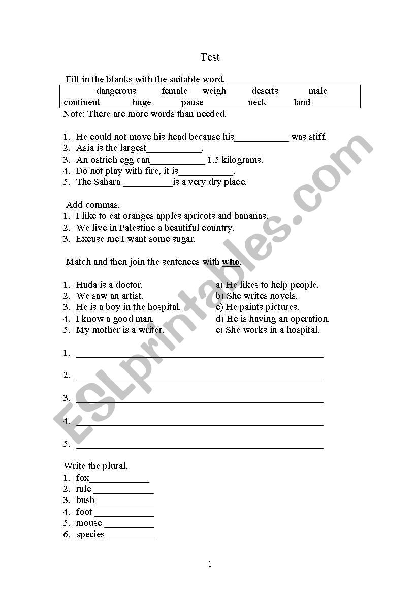 test worksheet