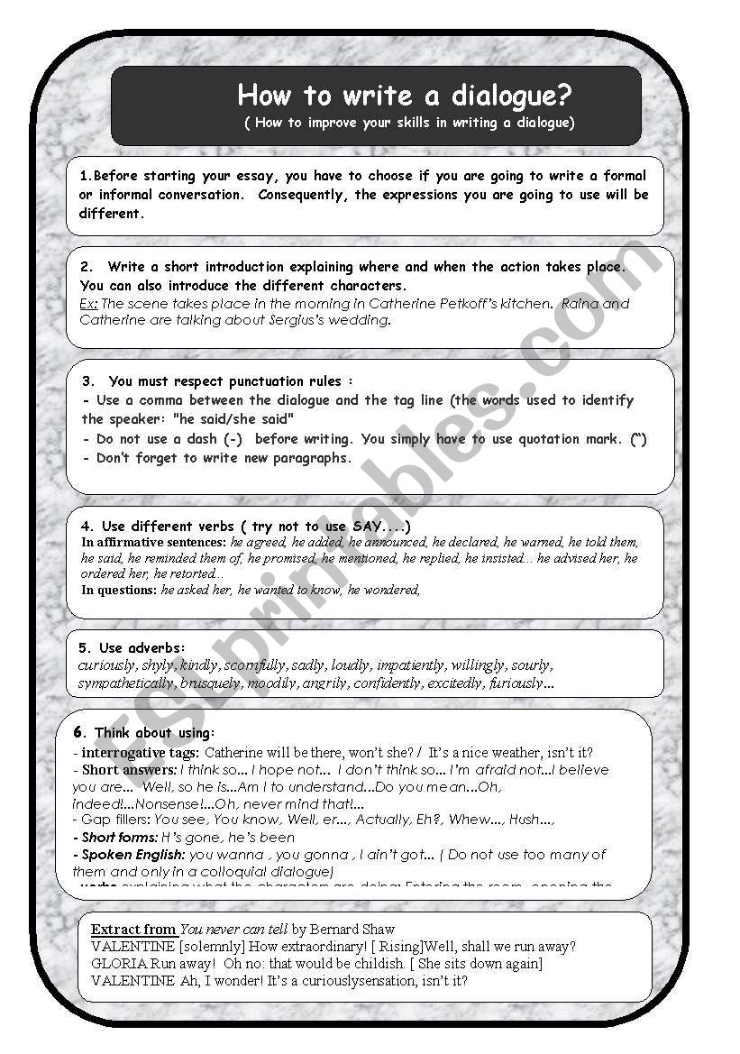 How to write a conversation  worksheet