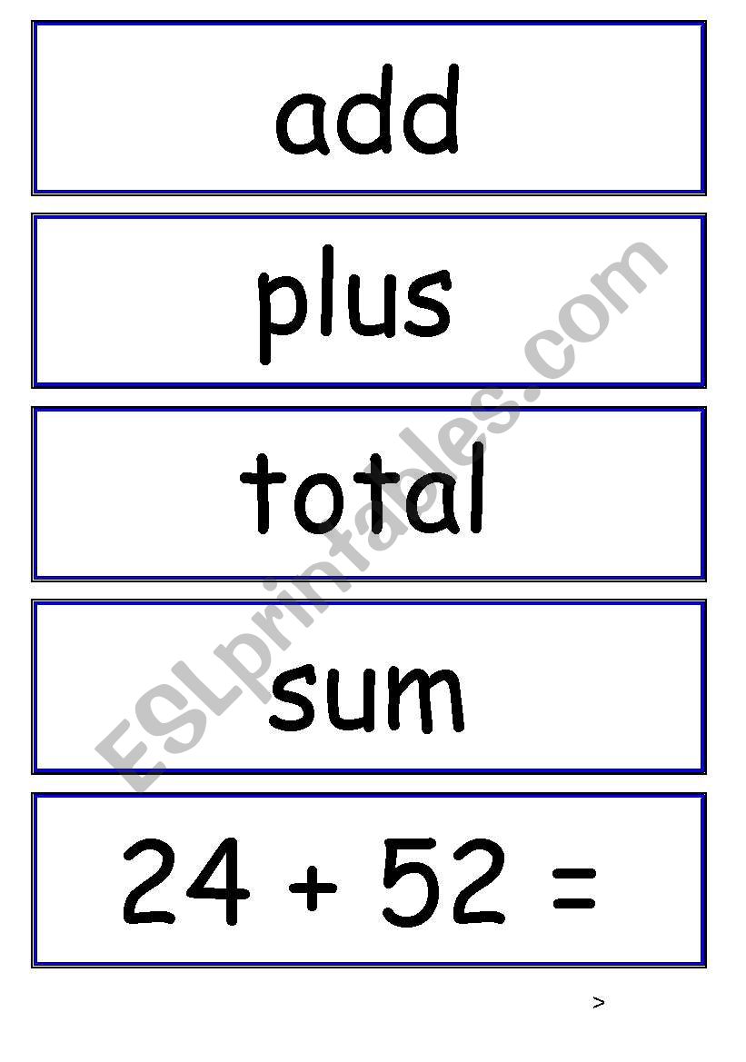 Addition and Substraction Display cards
