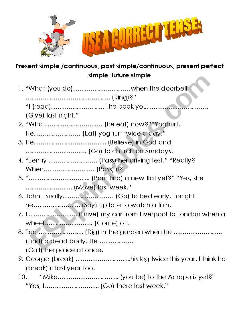 Use a correct tense worksheet