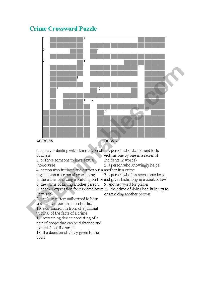 Crime Crossword worksheet