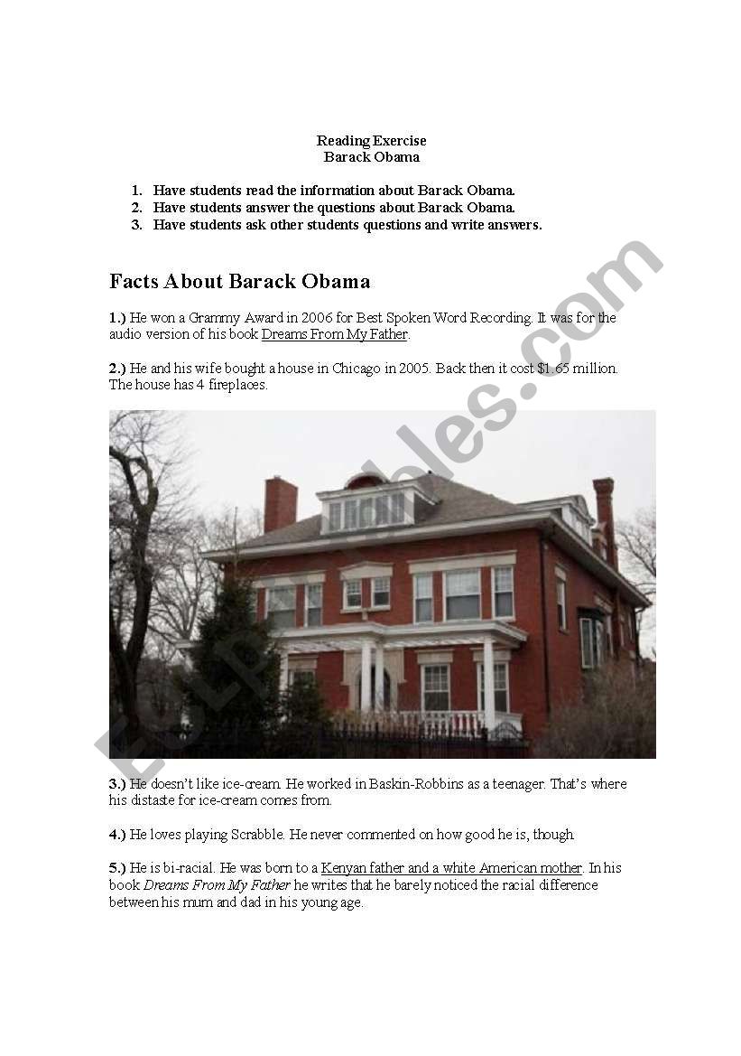 Barack Obama_Reading Exercise worksheet