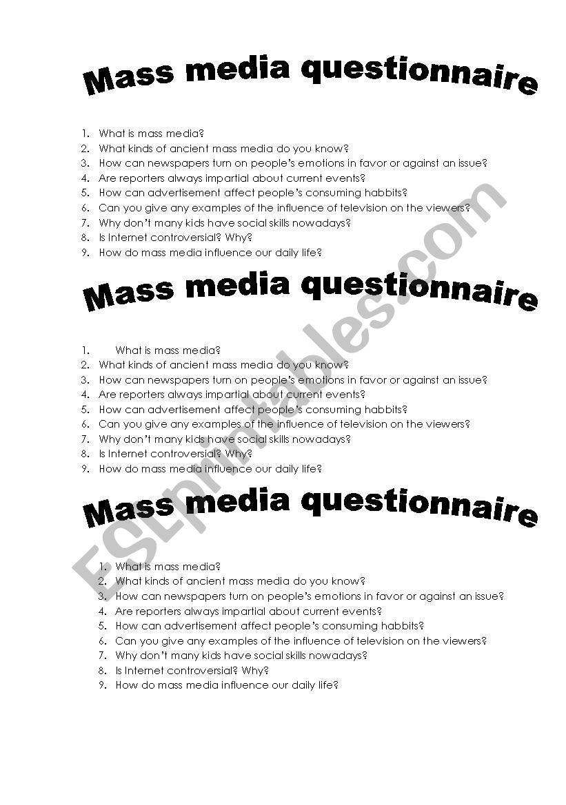 Mass nMedia questionnaire worksheet