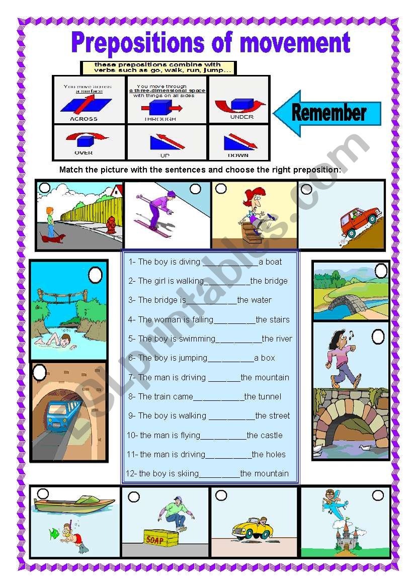 Prepositions of movement worksheet