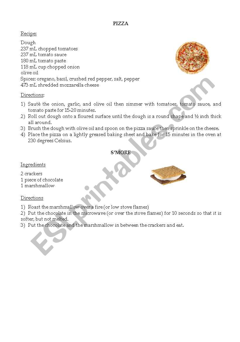 Easy Recipes 1 worksheet