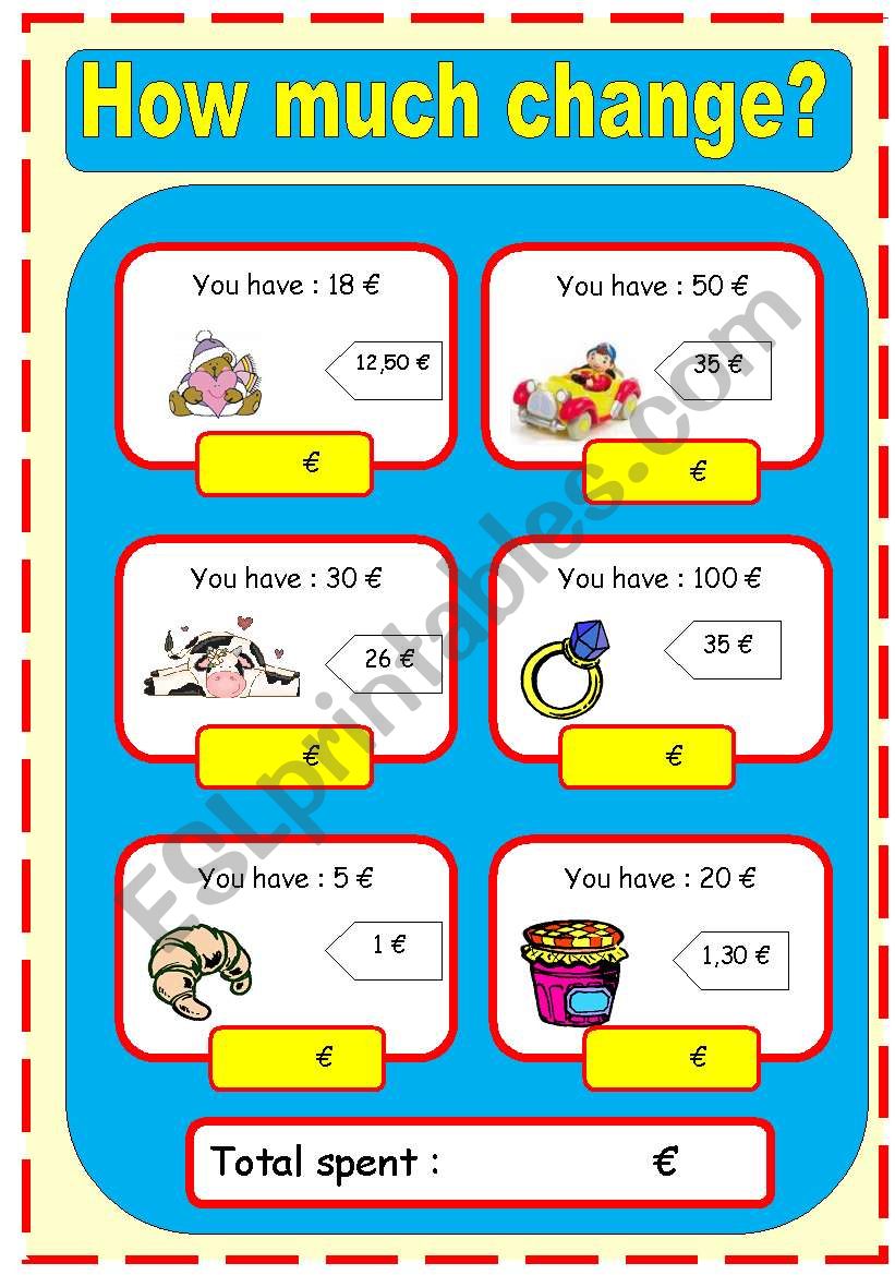 How much change have you got? worksheet