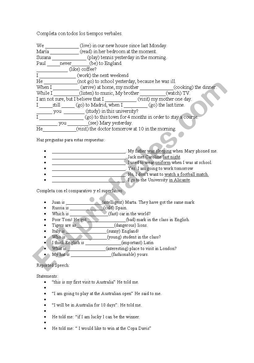 exam intermediate worksheet