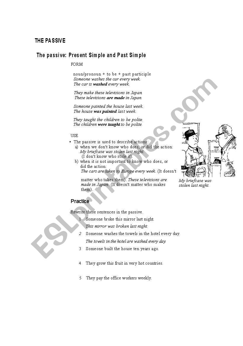 passive-one page grammar guide and 3 pages worksheet