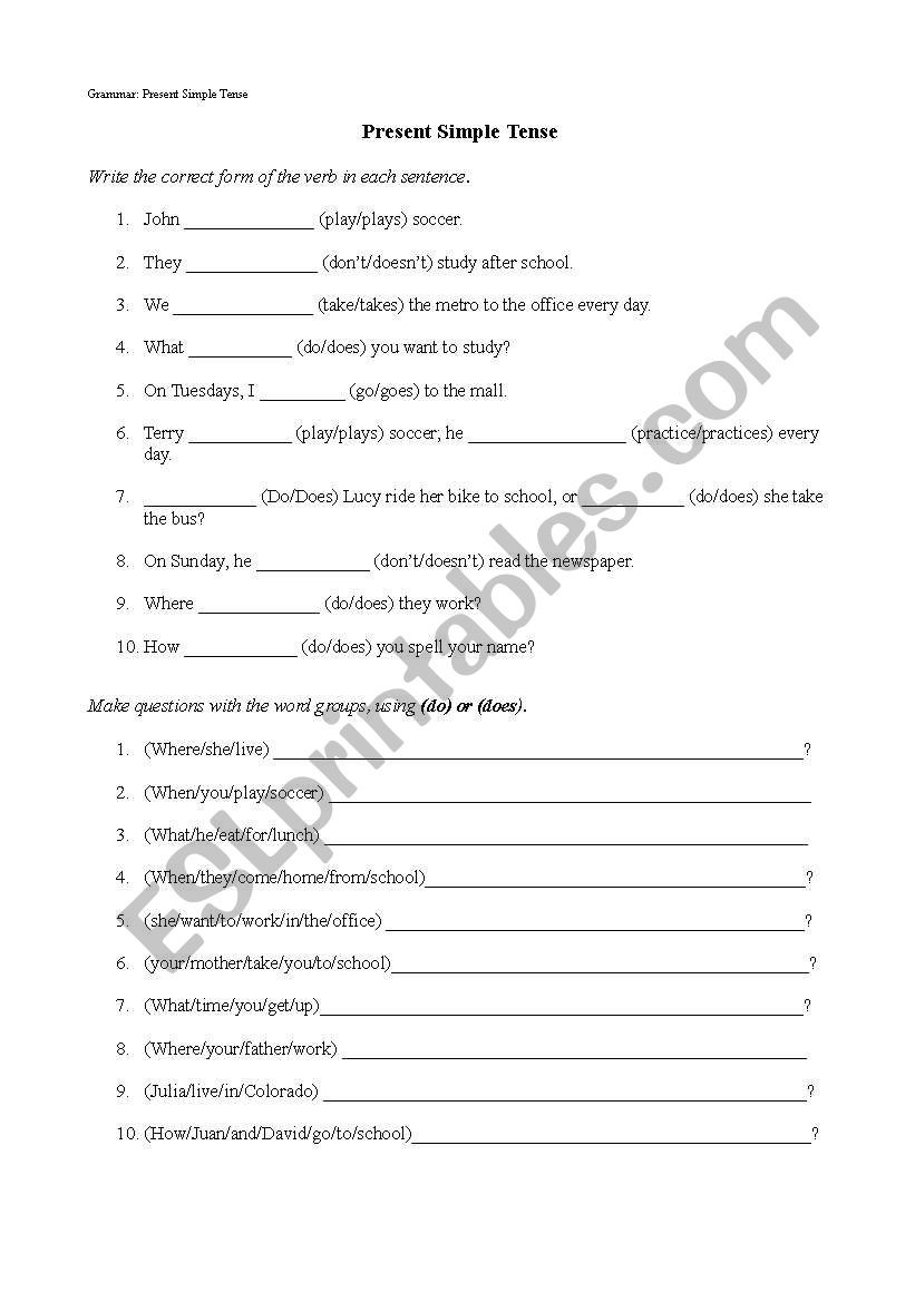 Grammar - Present Simple worksheet