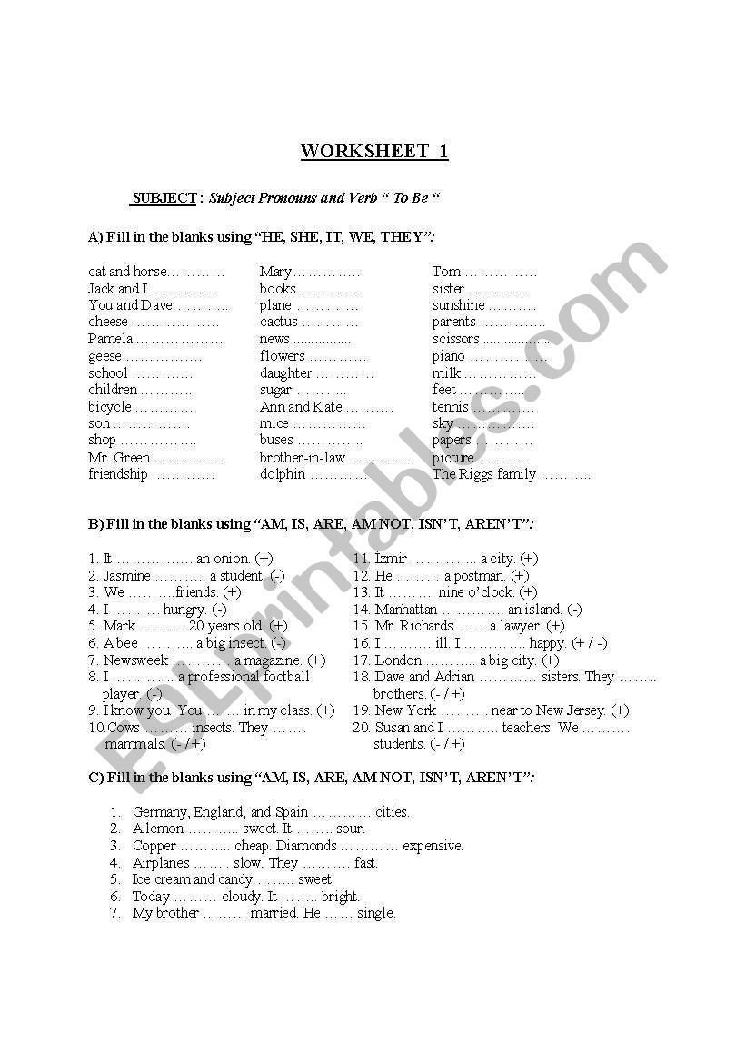 TO BE-6 FULL PAGES WORKSHEET worksheet