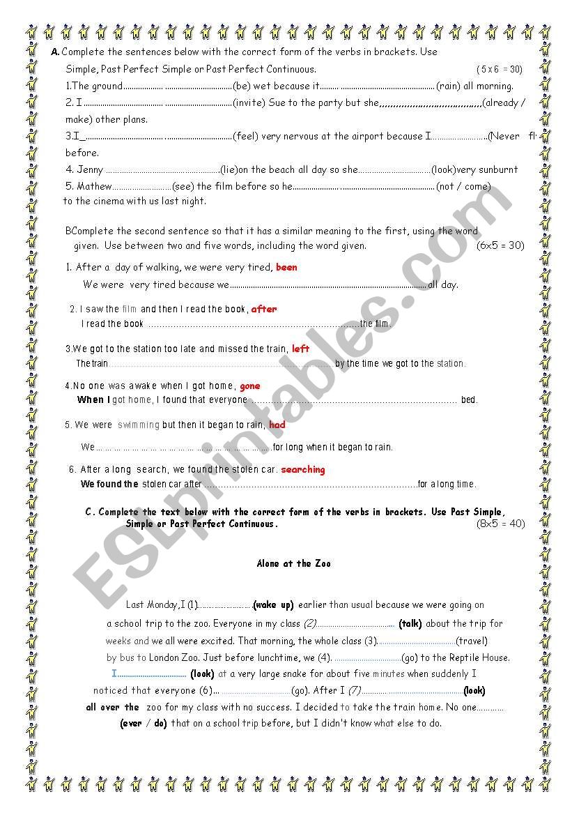 Review of tenses worksheet