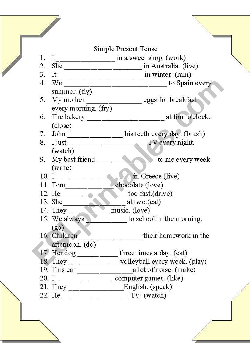 present simple affirmative worksheet