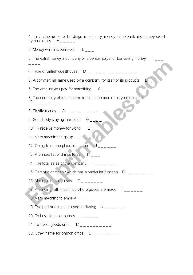 business vocabulary worksheet