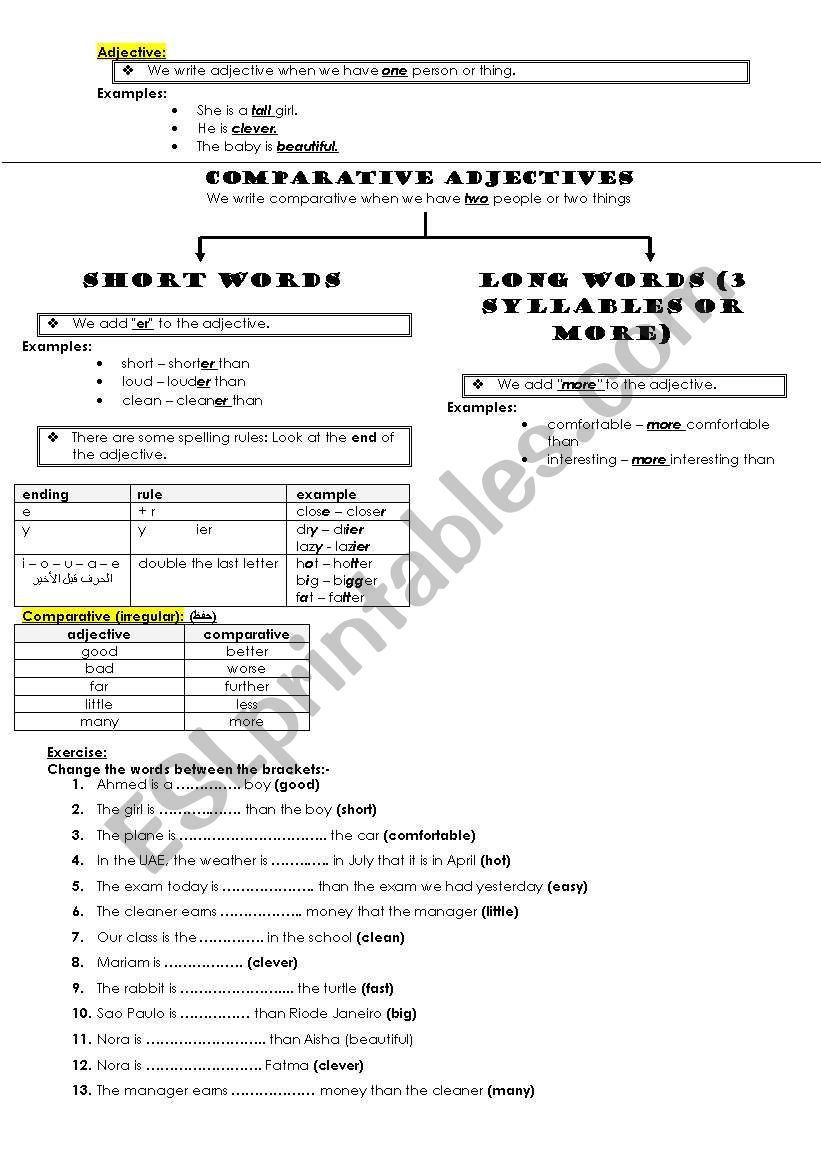 Comparatives worksheet