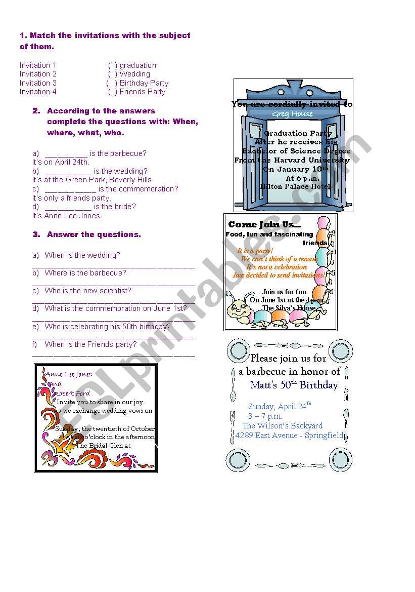 Invitations worksheet