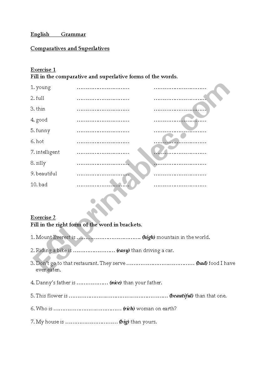 Comparatives and superlatives worksheet